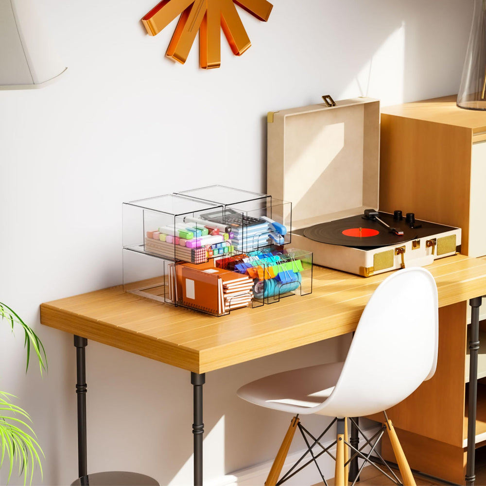 Yieach translucent acrylic storage bin for craft or office use.