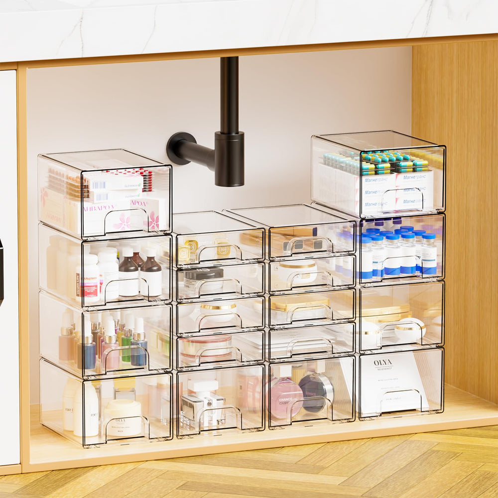 Yieach two-pack clear drawer storage shown for compact vertical organization.