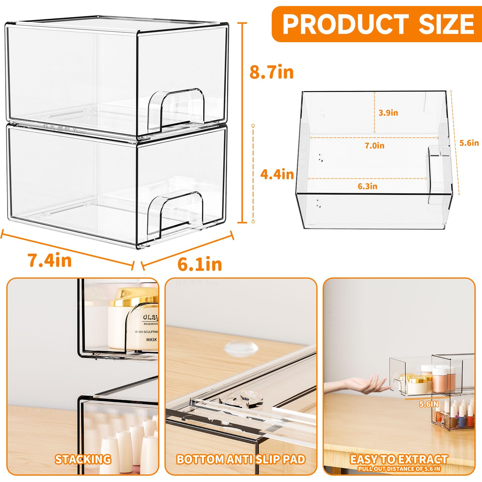 Yieach under-sink organization drawers keeping plumbing area neat and visible.