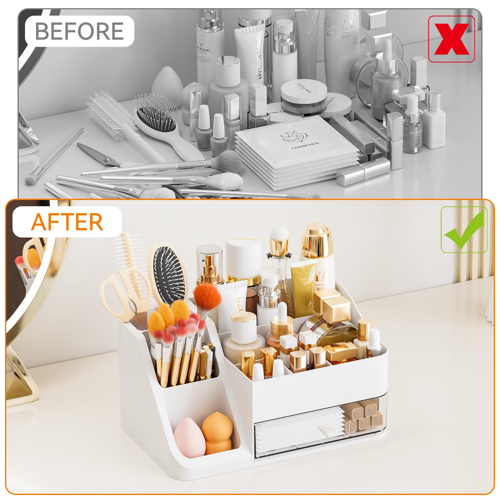 Yieach white makeup organizer on bathroom counter for organized daily routine
