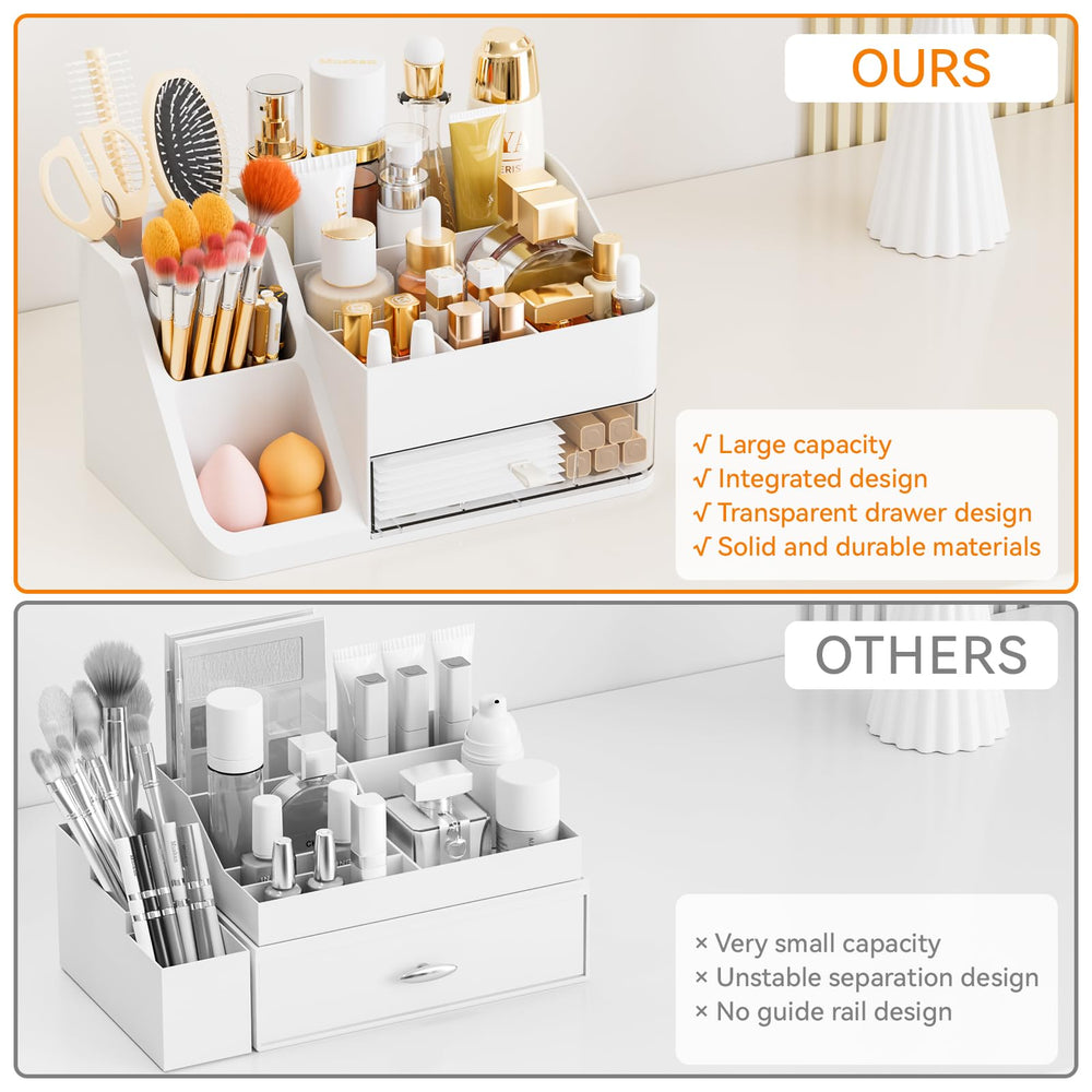 Yieach white makeup organizer brush slots keep tools upright and tidy