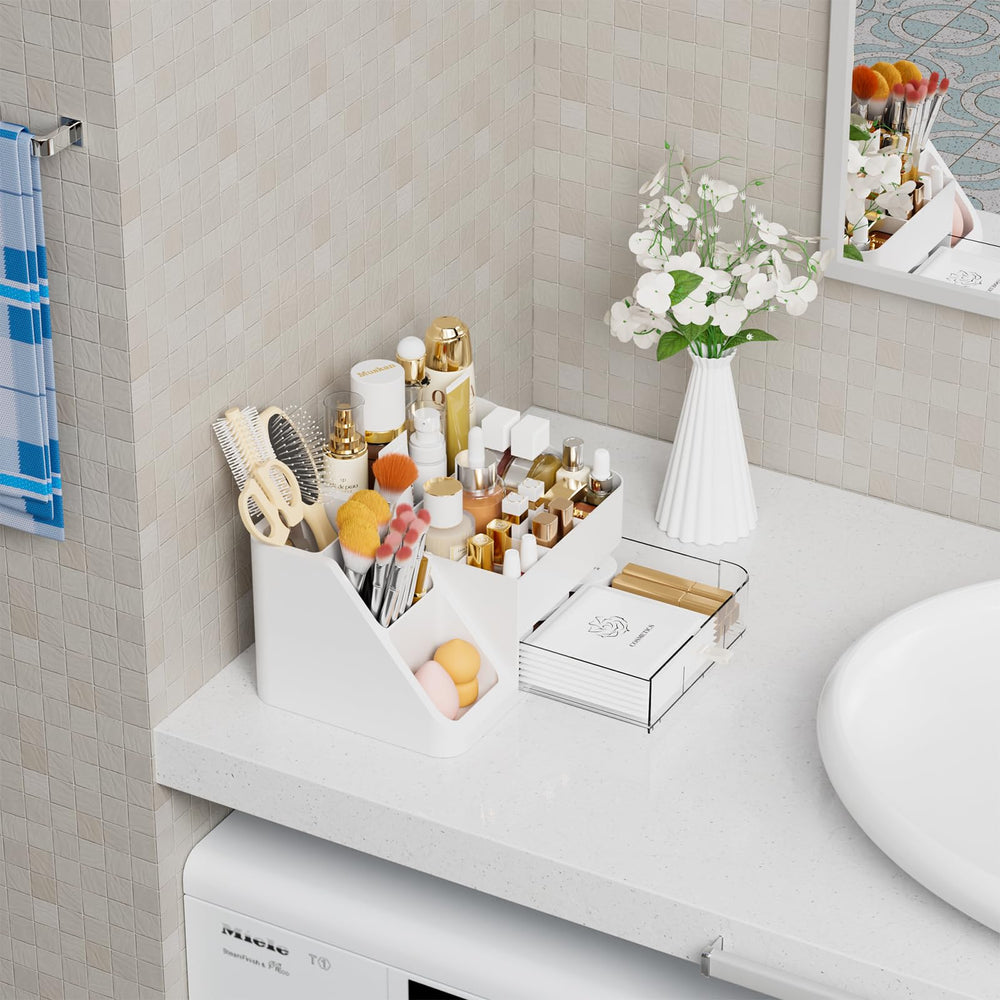 Yieach white makeup organizer shows premium materials and modern styling