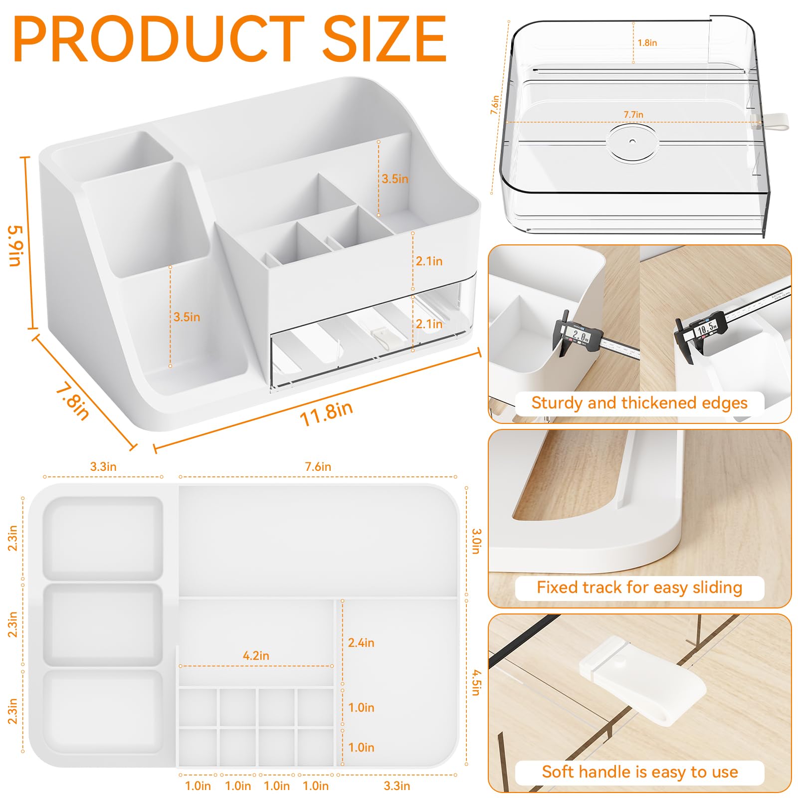 Yieach white makeup organizer drawer open displaying ample top storage