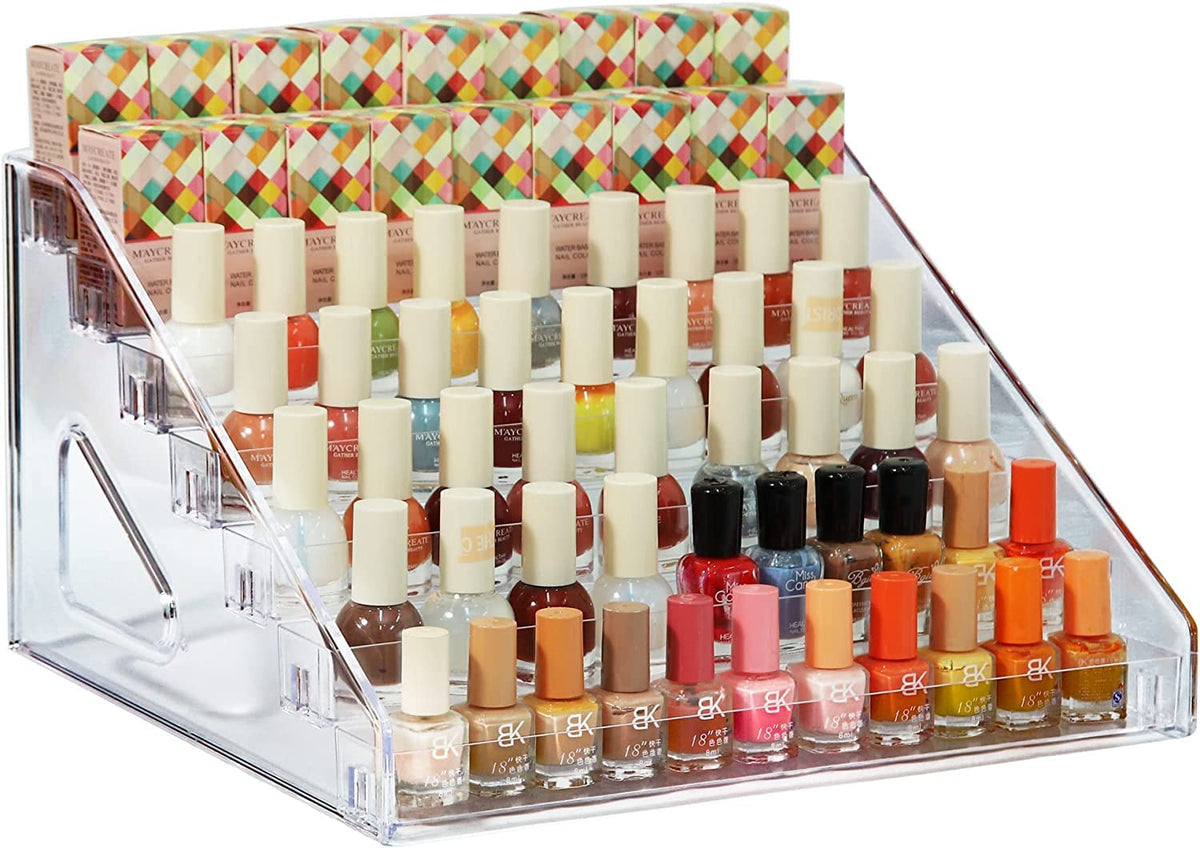 YIEZI Nail Polish Organizer with 84 bottles keeps collection visible and organized.