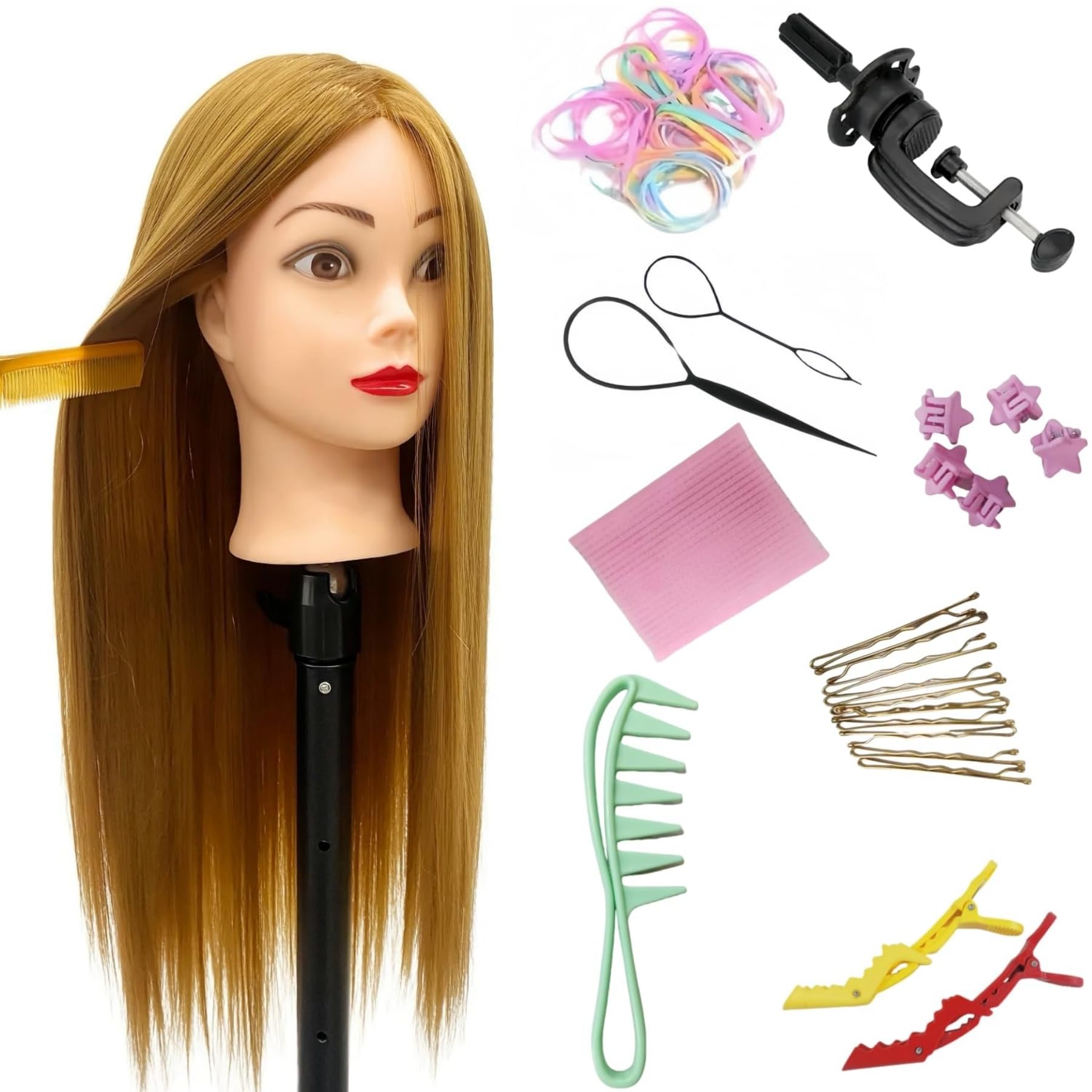Yiifiulyn mannequin head with 26-28 inch hair for braiding practice.