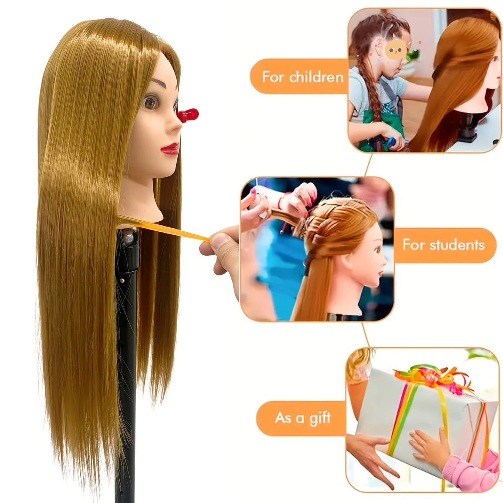 Yiifiulyn training head hair for washing, curling, cutting, and styling.