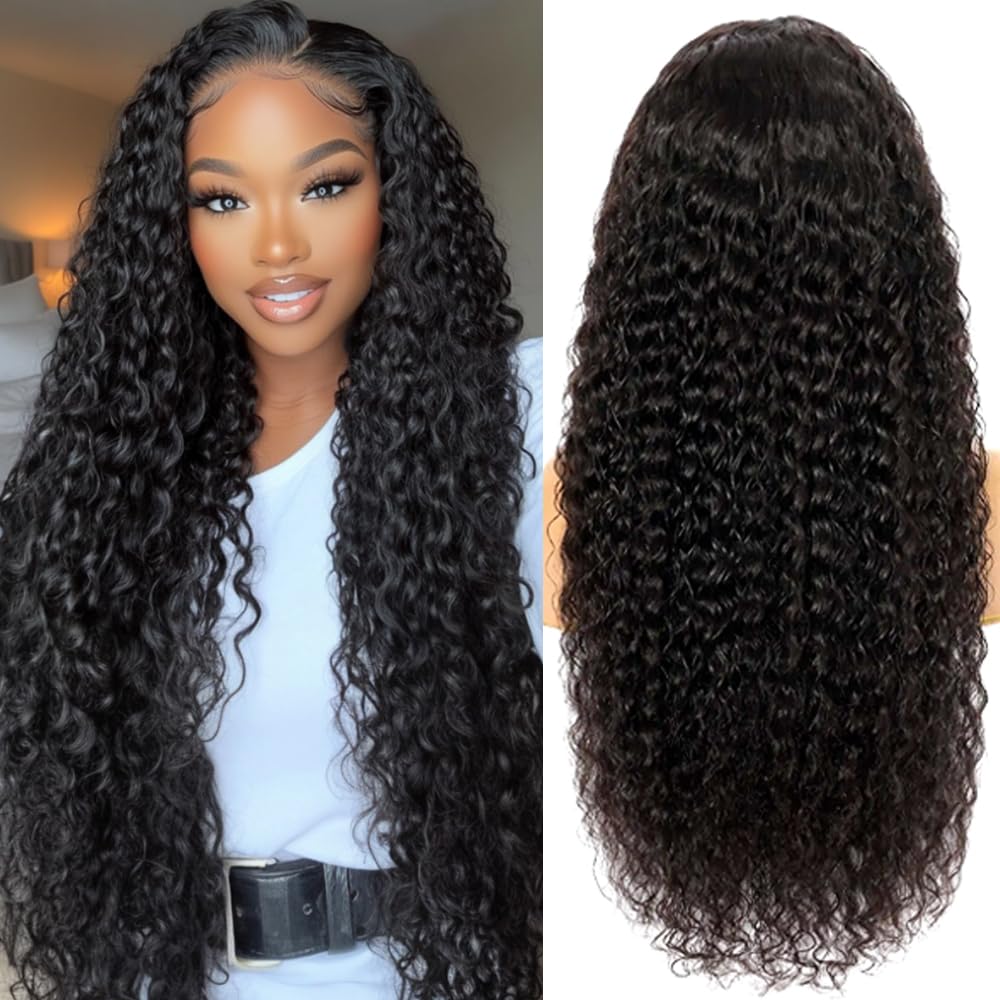 YIJUNDEMA deep wave wig front view shows natural part and versatile styling options