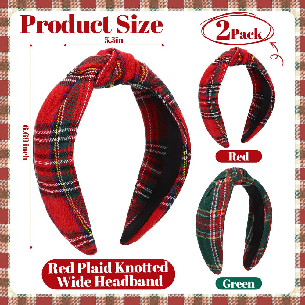 Yilloog buffalo plaid headband knot design creates a classic festive focal point.