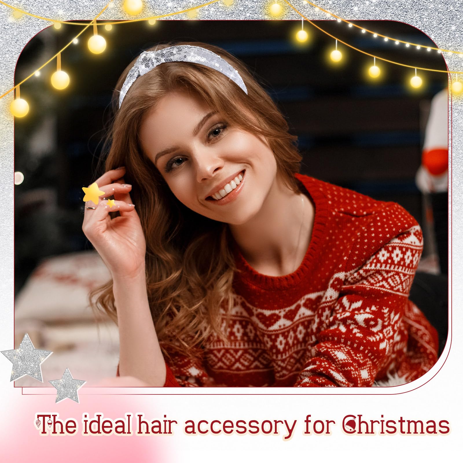 Yilloog white velvet knotted headband front view adds subtle sparkle for all-day wear