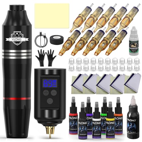 YILONG wireless tattoo kit front view highlights slim, portable design for beginners practice