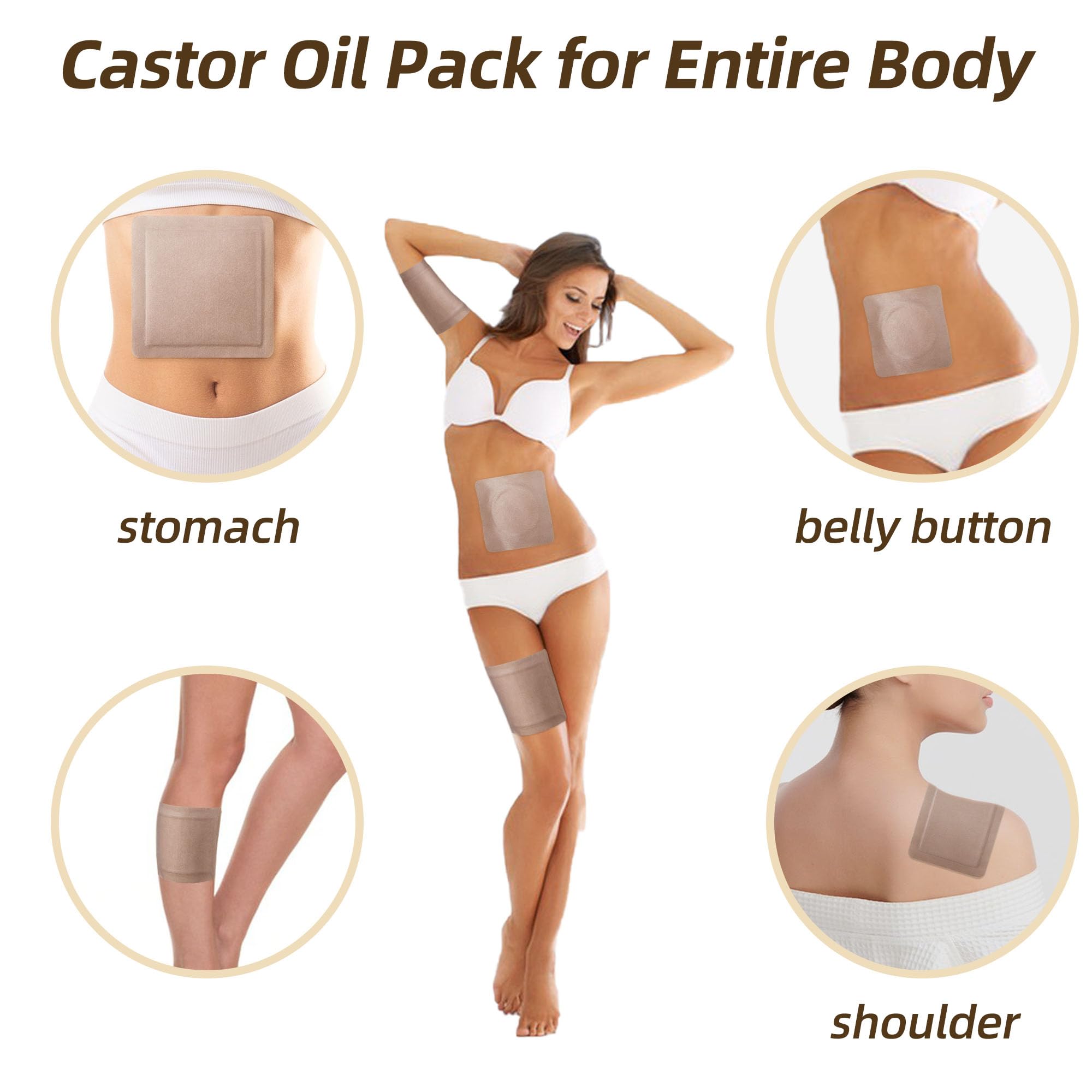 YILUXUN castor oil patches kit, 50 patches across five sizes for full-body use.