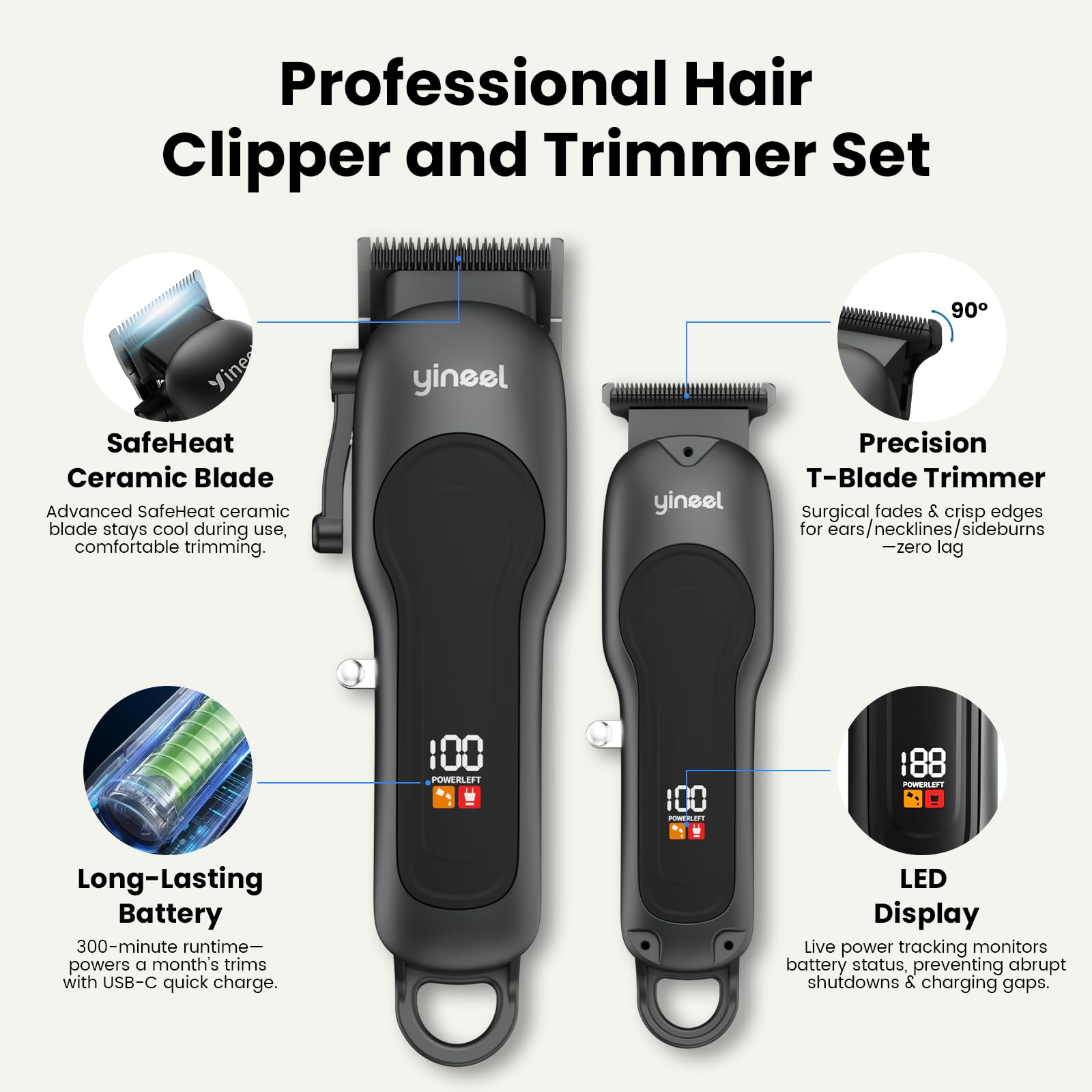 Yineel hair clippers ceramic blades stay sharp and rust-resistant during use