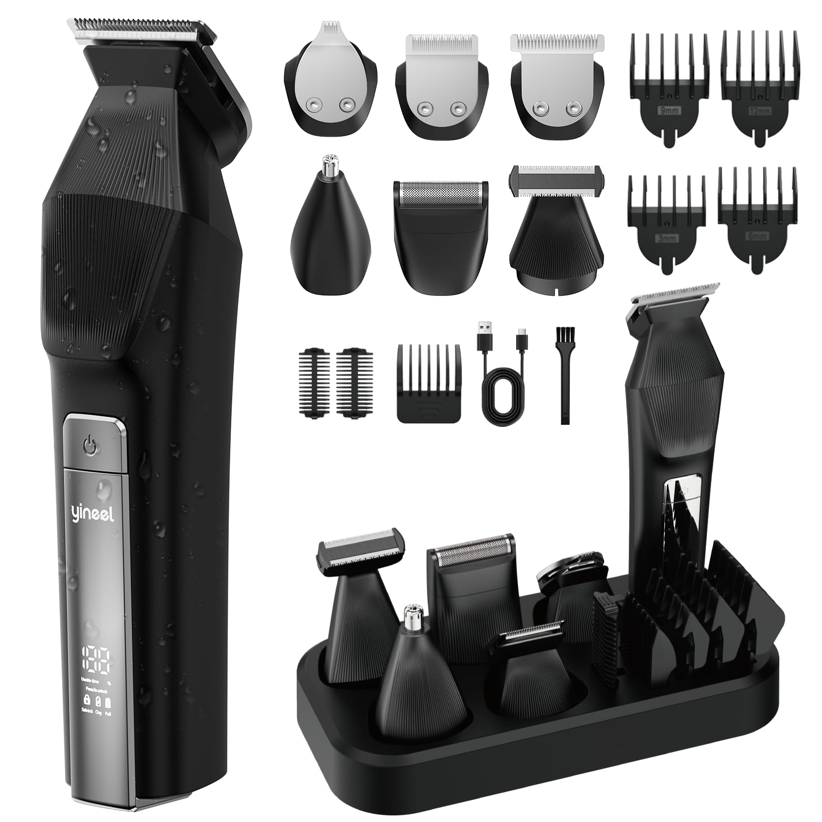 Yineel HC600 full-body grooming kit with multiple guards enabling versatile trimming