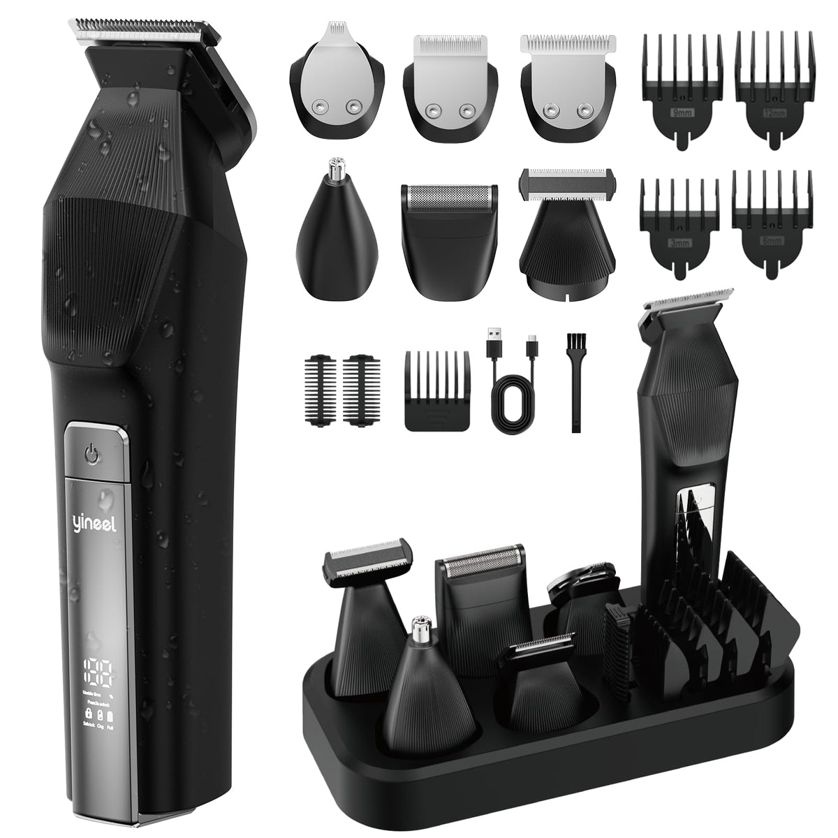 Yineel HC600 full-body grooming kit with multiple guards enabling versatile trimming