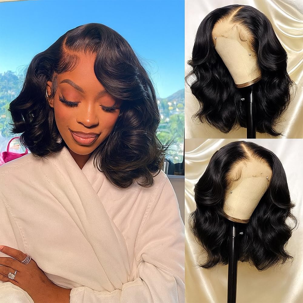 YINGRUN Bob Wig 14-inch body wave front view shows natural movement for everyday wear