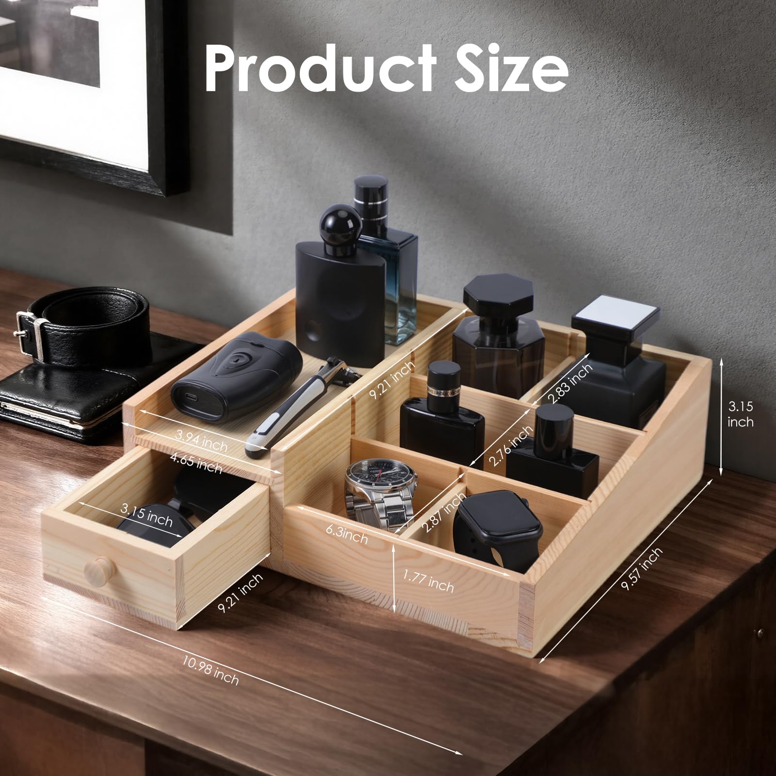 YIOJOYD bathroom counter organization with six compartments keeps grooming essentials easy to access.