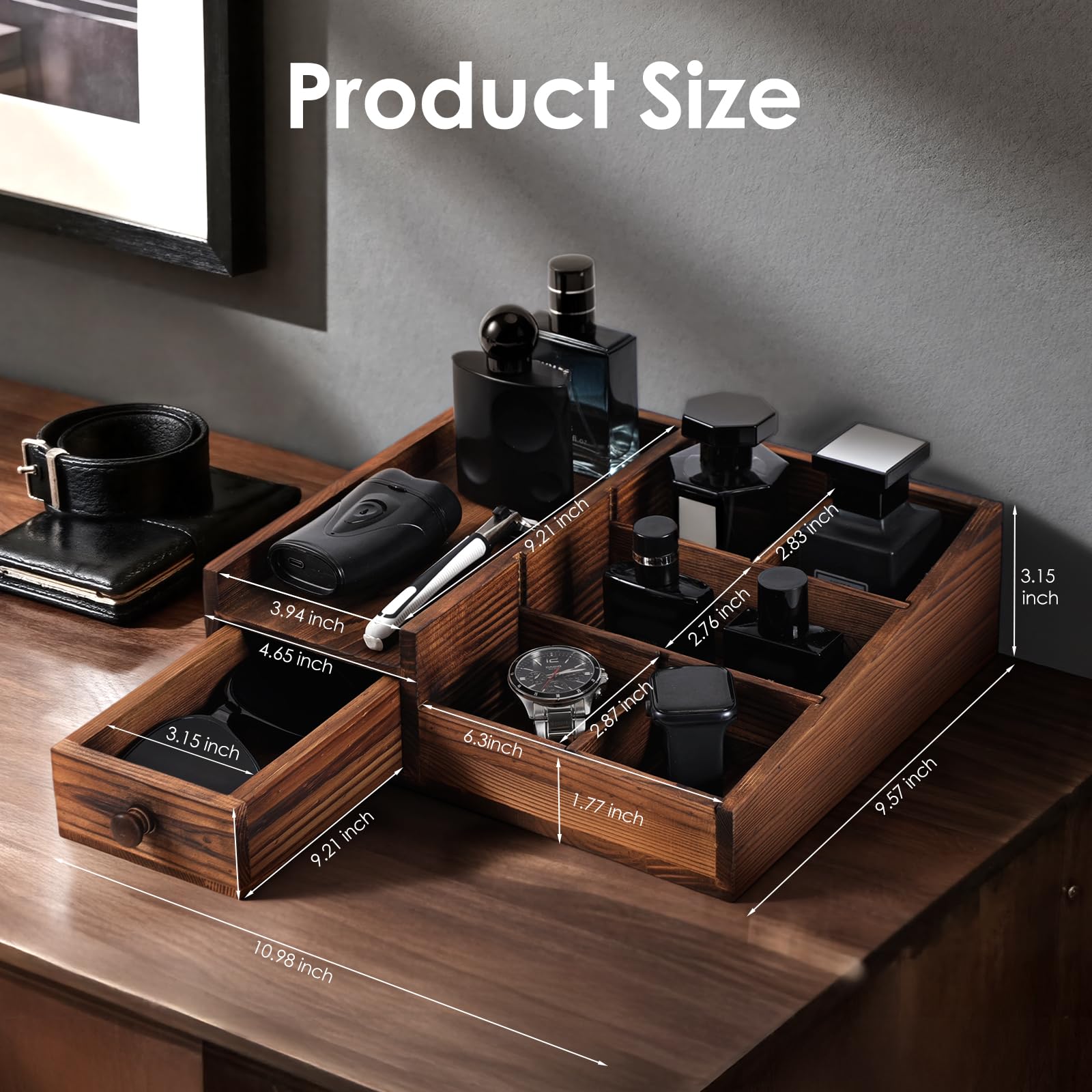 YIOJOYD bathroom counter organizer with six compartments declutters your sink area.