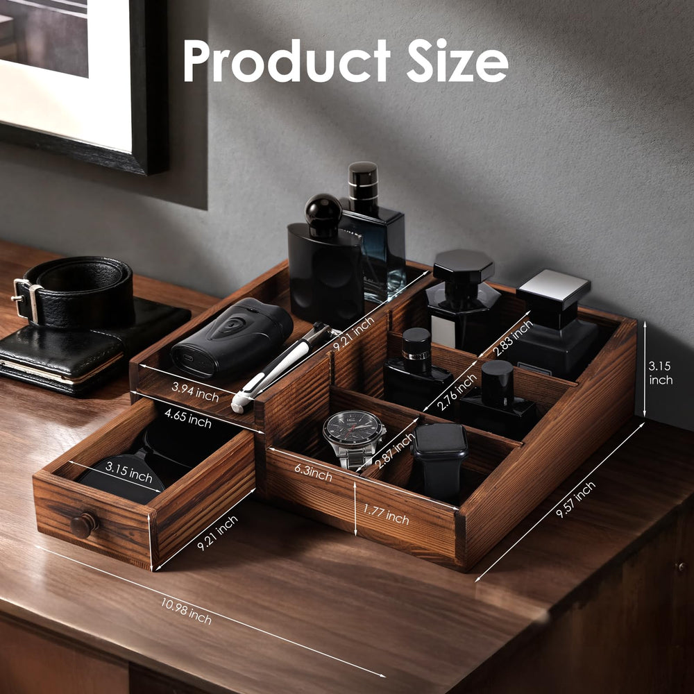 YIOJOYD bathroom counter organizer with six compartments declutters your sink area.