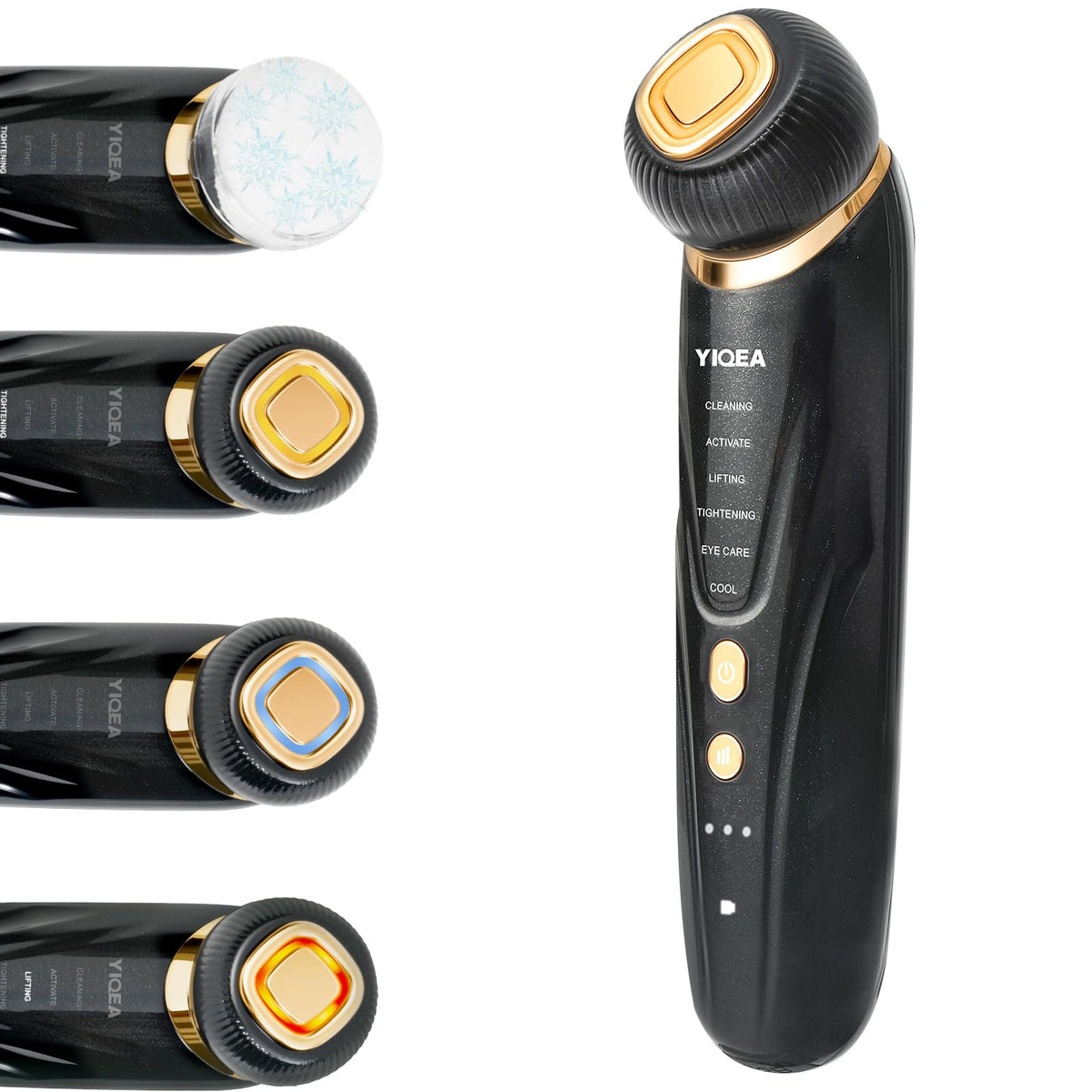 YIQEA facial massager 6-in-1 closeup, compact for easy at-home use and travel.
