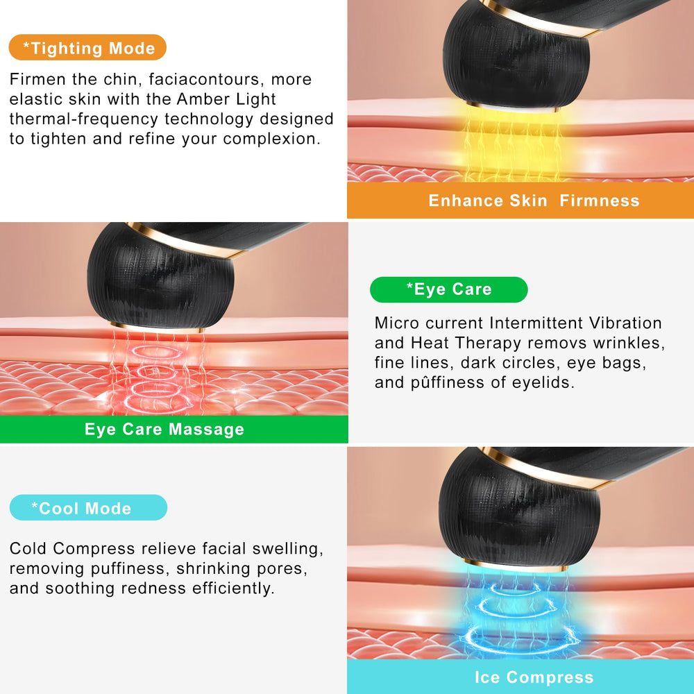 YIQEA facial massager 6-in-1 control panel with multiple modes and adjustable vibrations.