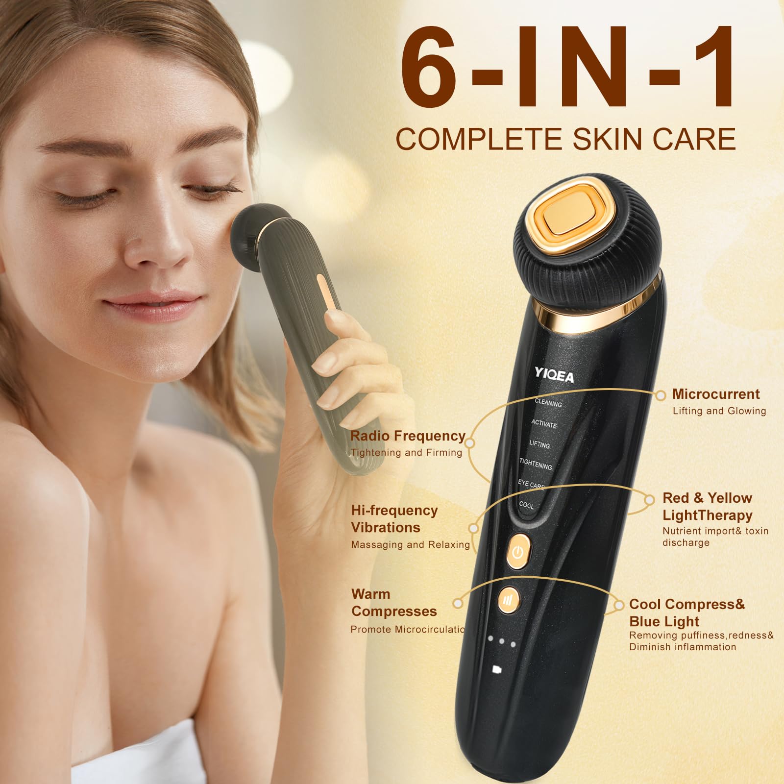 YIQEA facial massager 6-in-1 packaging highlights gift-worthy presentation.