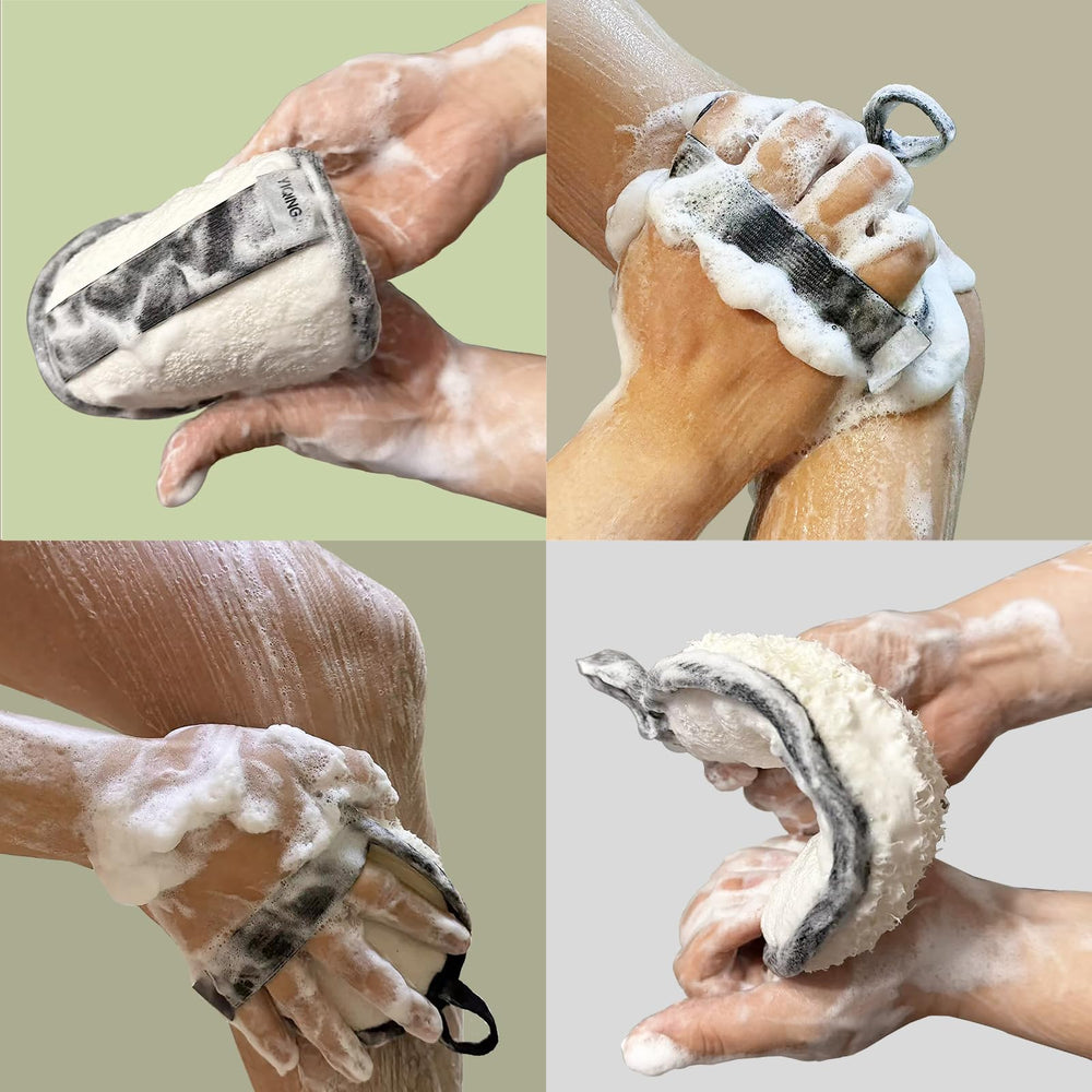 YIQINGJIE loofah sponge in use for body exfoliation