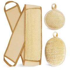 YIQINGJIE natural loofah sponge back scrubber with long handle for hard-to-reach areas