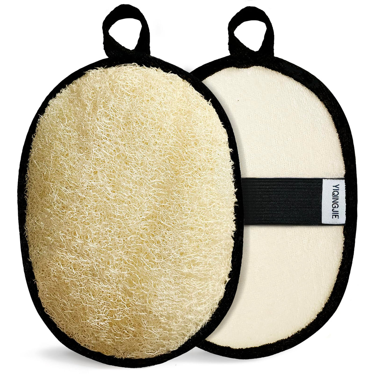 YIQINGJIE natural shower loofah sponges packaging view, perfect for gifting and travel-friendly use