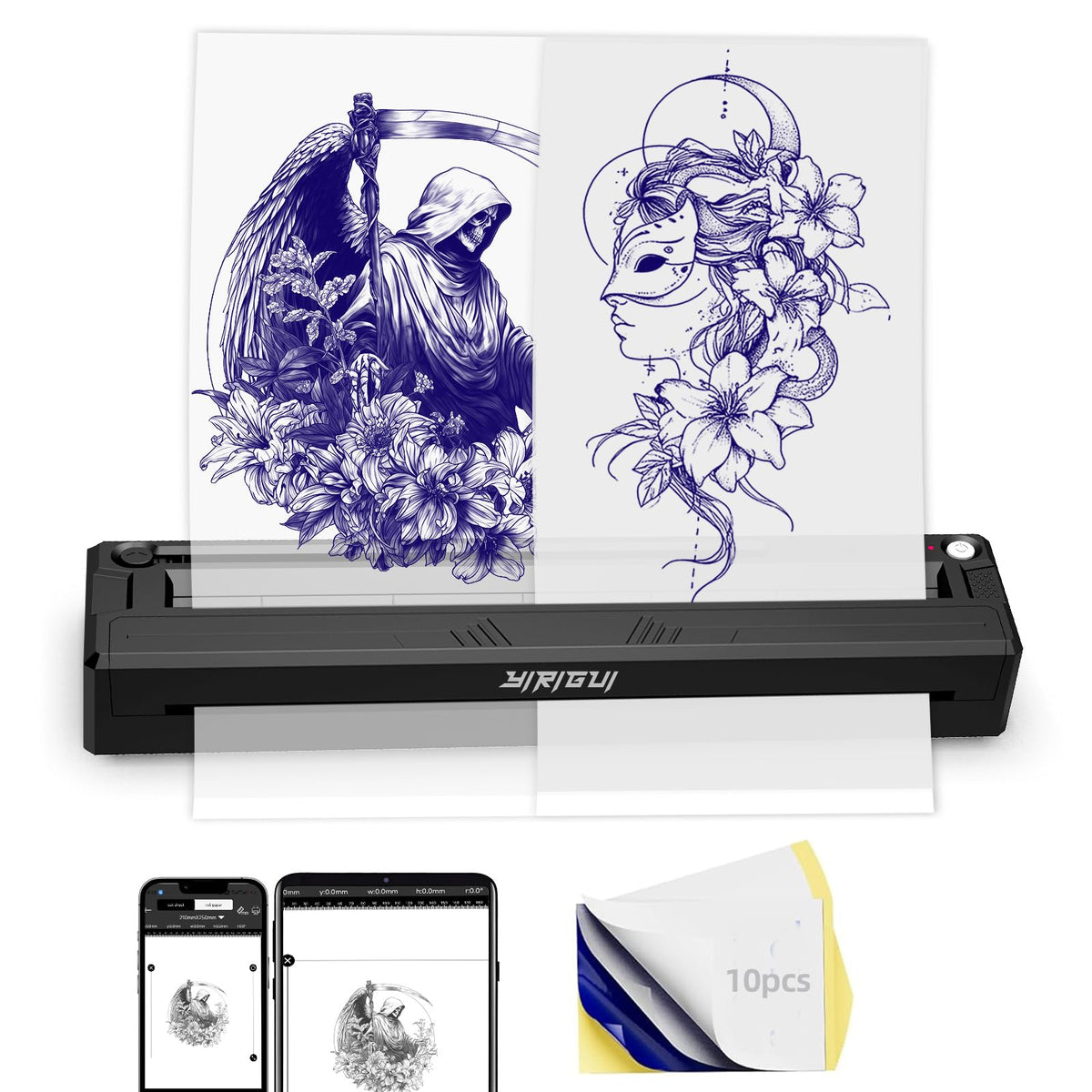 YIRIGUI tattoo stencil printer, portable Bluetooth setup for on-the-go stencil creation.