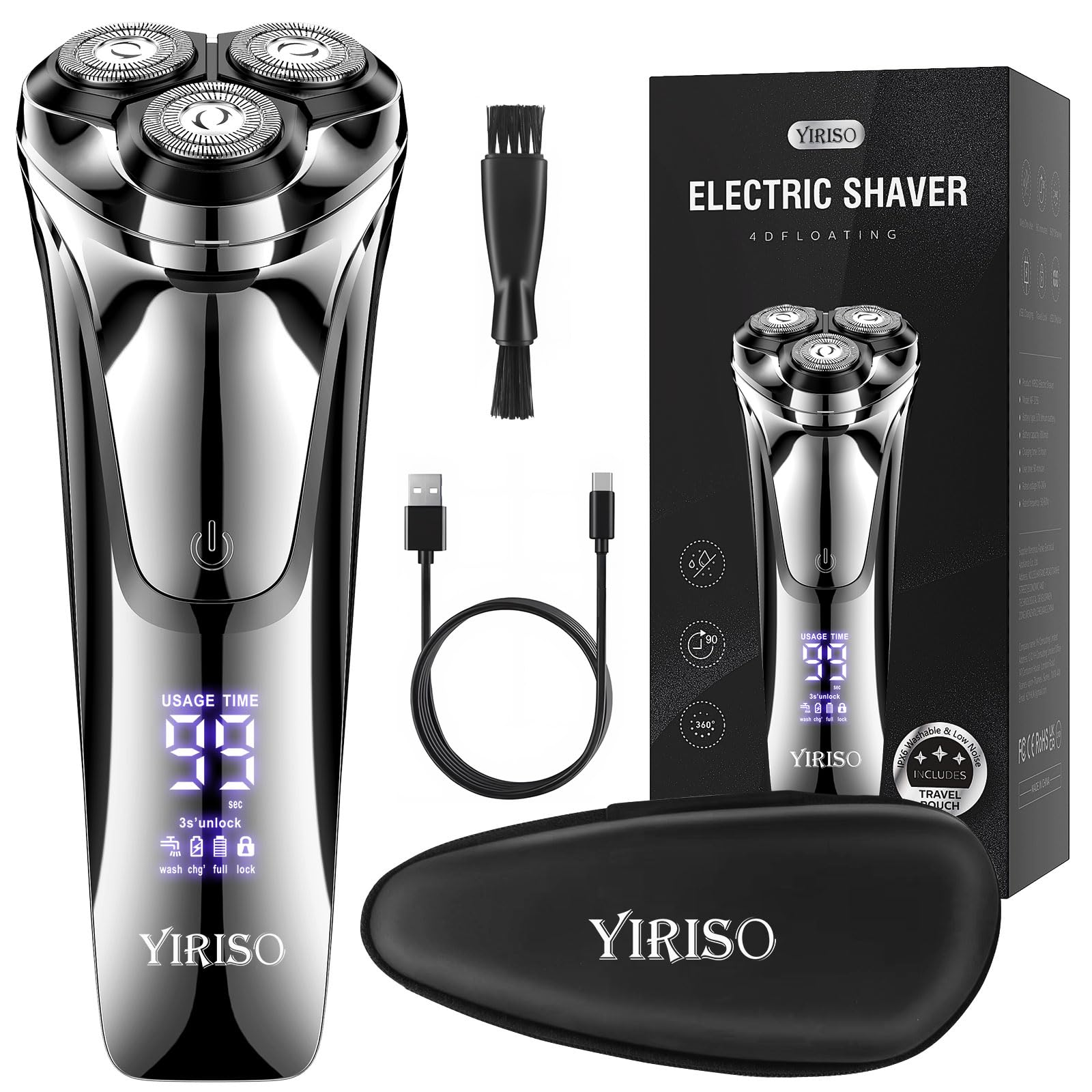 YIRISO electric razor with 4D floating head for precise contour shaving on sensitive skin