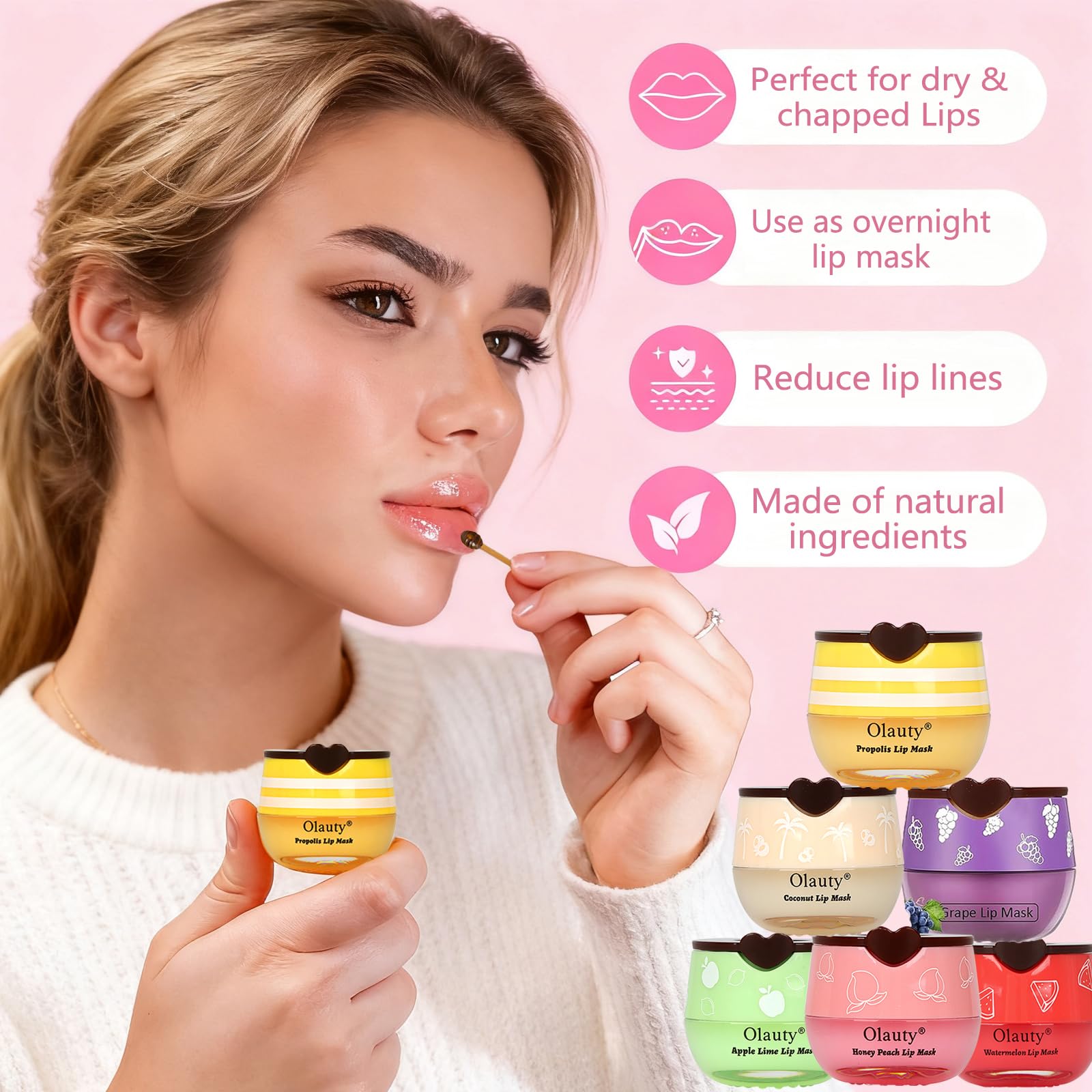 Yishifa peach lip balm image evokes fruity flavor and softening feel.