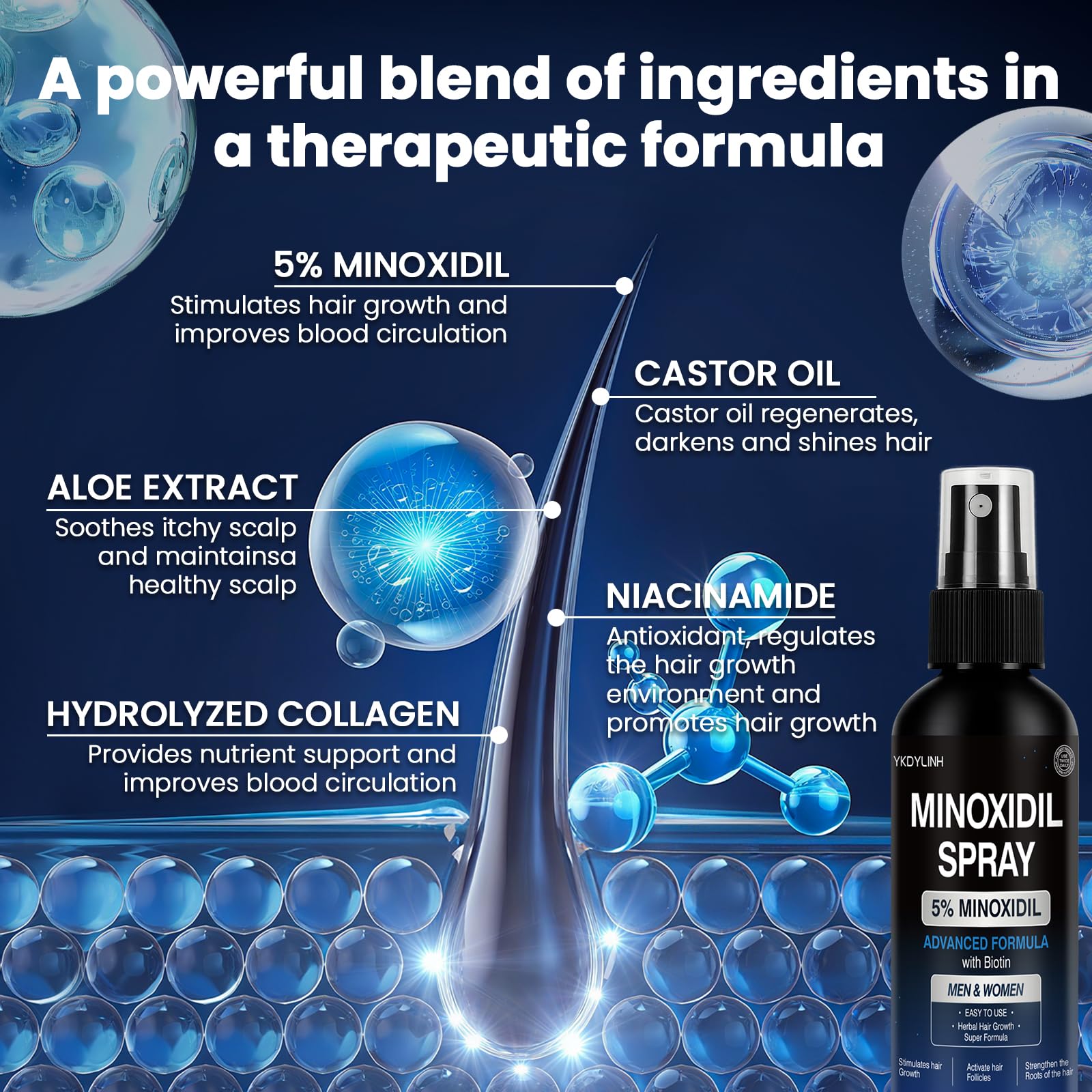 YKDYLINH 5% minoxidil spray promotes thicker-looking hair and stronger follicles