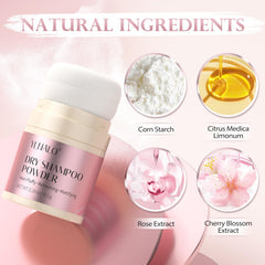 YLNALO dry shampoo powder applying to roots for instant volume and refreshed look