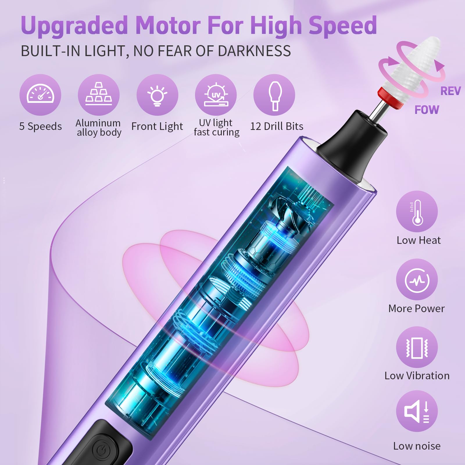 YLYYCC cordless nail file with Type-C charging enables easy at-home manicures