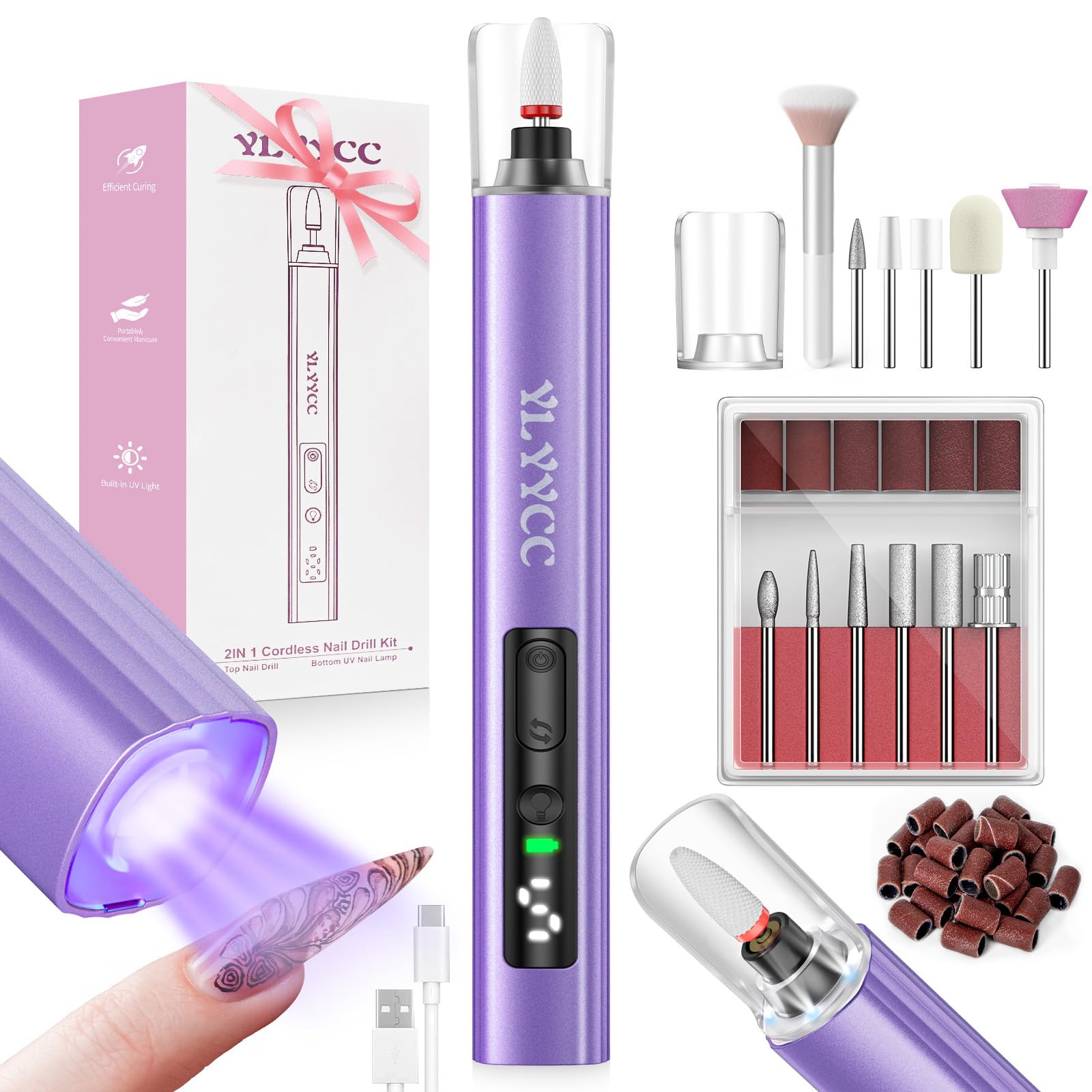YLYYCC electric nail drill cordless with UV lamp for salon-quality nails at home