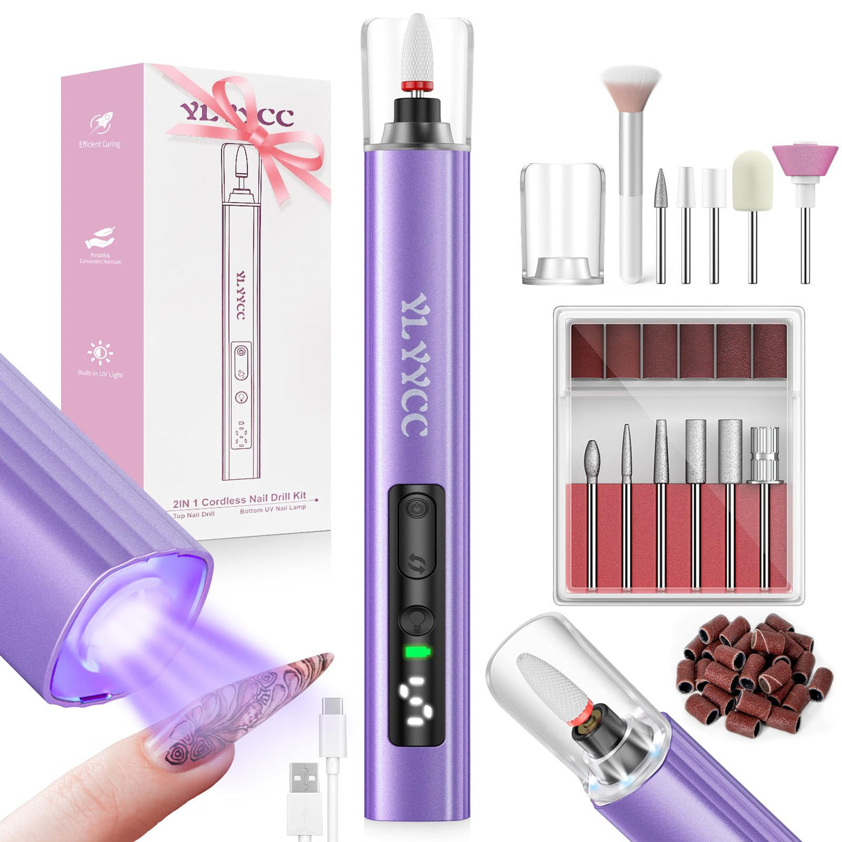 YLYYCC electric nail drill cordless with UV lamp for salon-quality nails at home