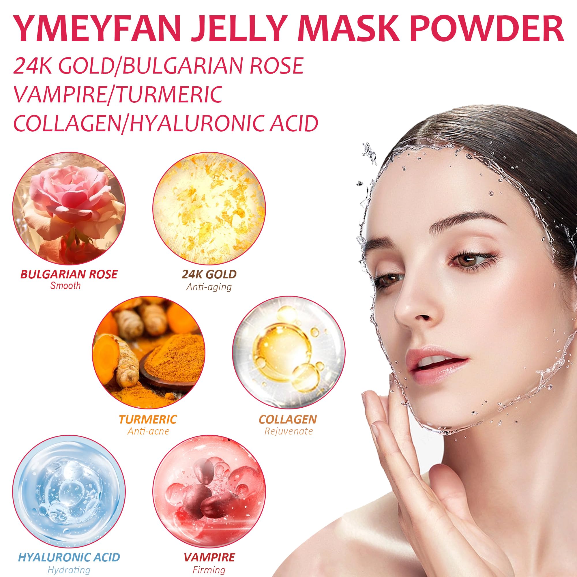 YMEYFAN jelly mask powder mixing in bowl for DIY spa sessions and at-home use.