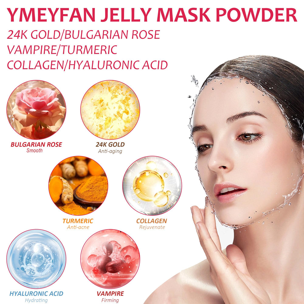 YMEYFAN jelly mask powder mixing in bowl for DIY spa sessions and at-home use.