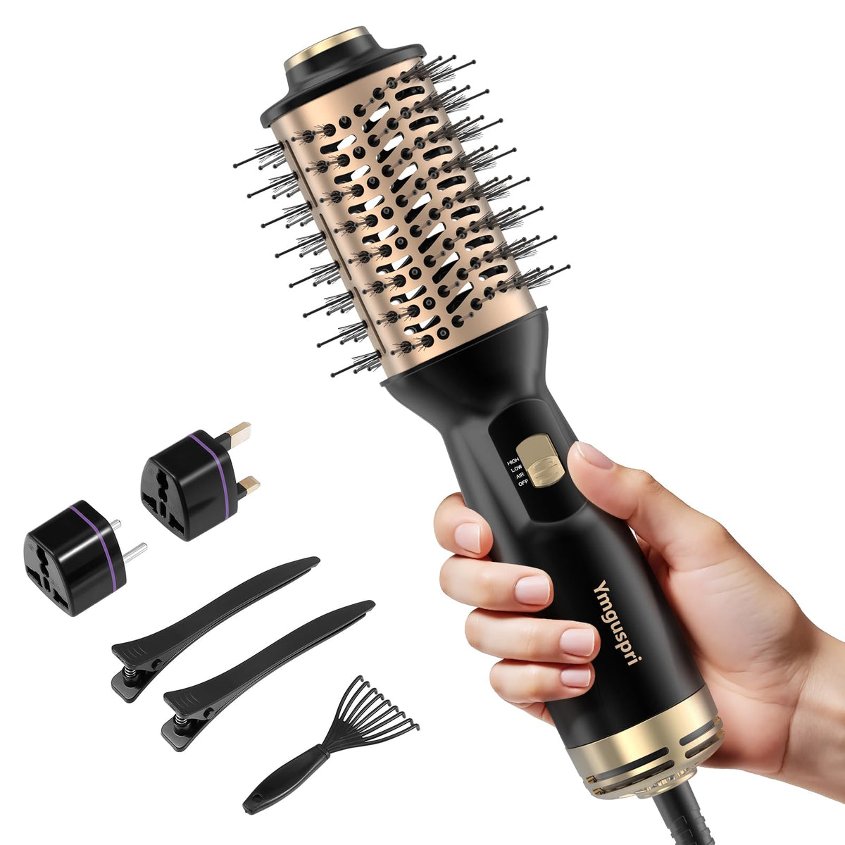 Ymguspri travel dual voltage hair dryer brush in gold for on-the-go styling