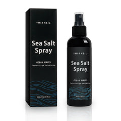 YMIR NEIL natural sea salt spray bottle front promotes beach-ready texture and volume.