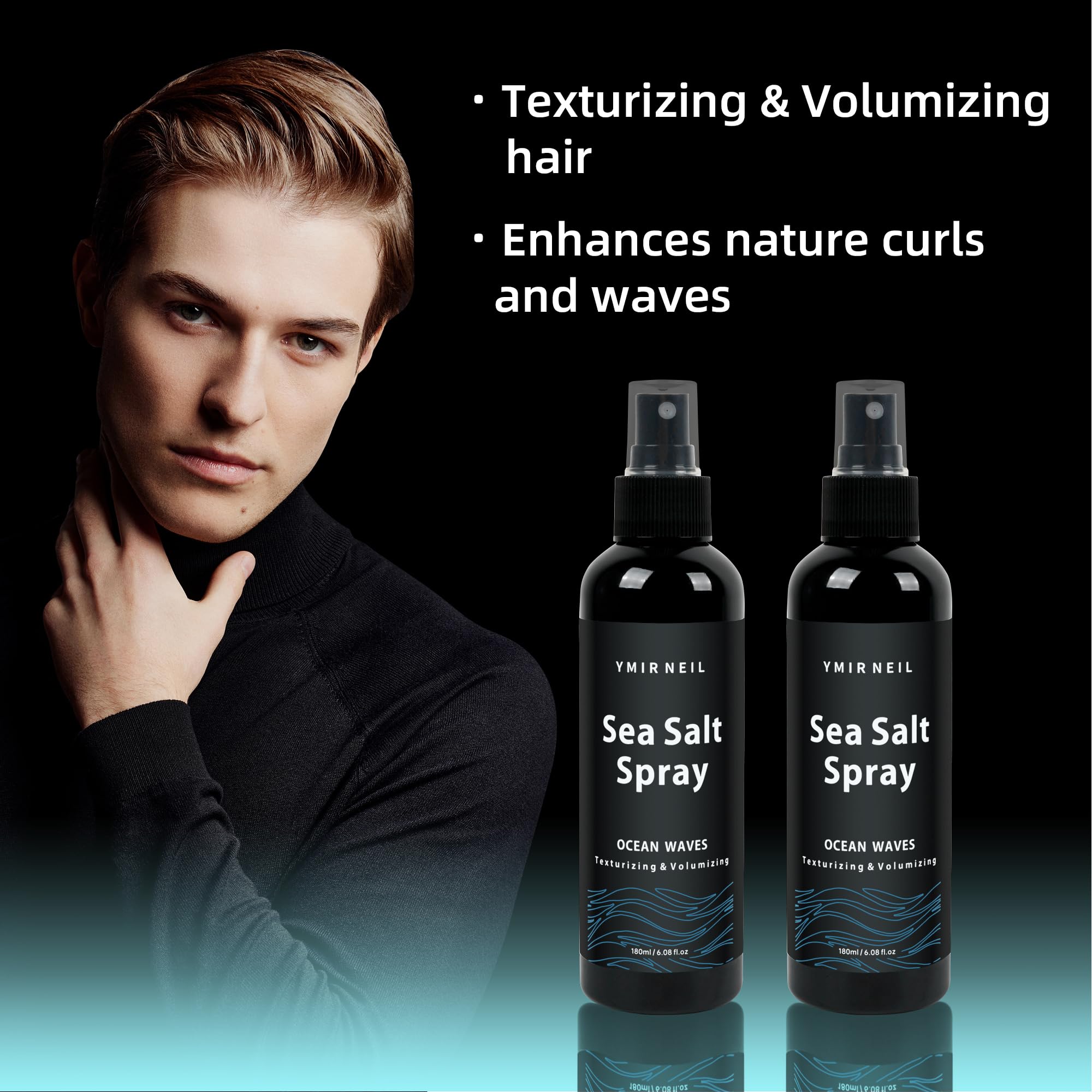 YMIR NEIL sea salt spray creates beach waves on damp or dry hair.