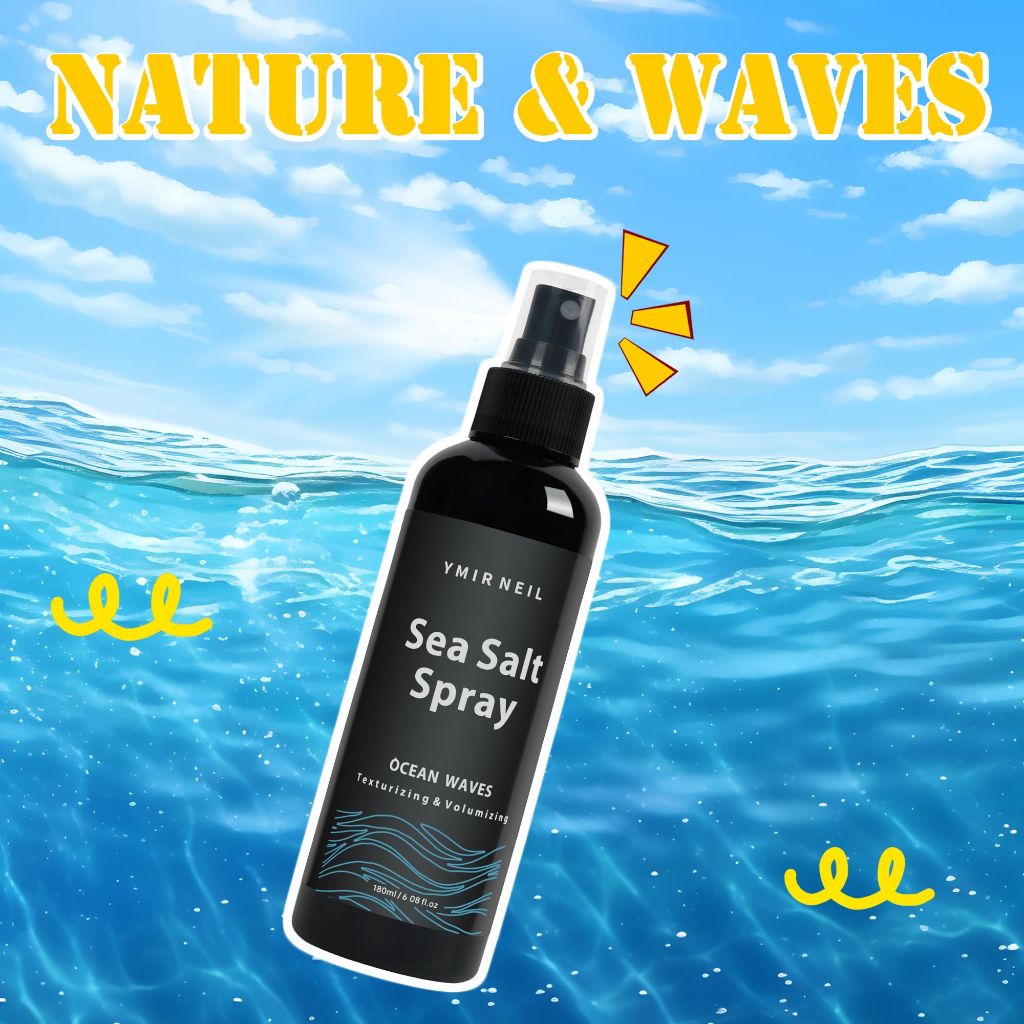 YMIR NEIL sea salt spray ingredients: kaolin and castor oil support hydration.