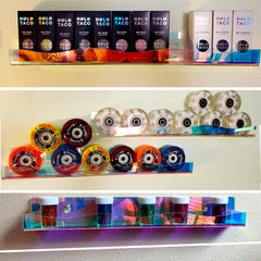YMVV 6-pack-clear-rainbow-iridescent-shelves keeps bottles organized and visually eye-catching.
