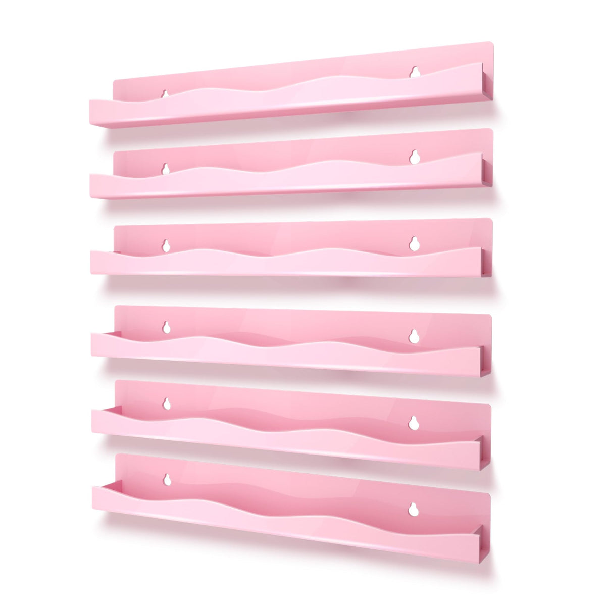 YMVV 6-pack wall-mounted shelf enables quick color access.