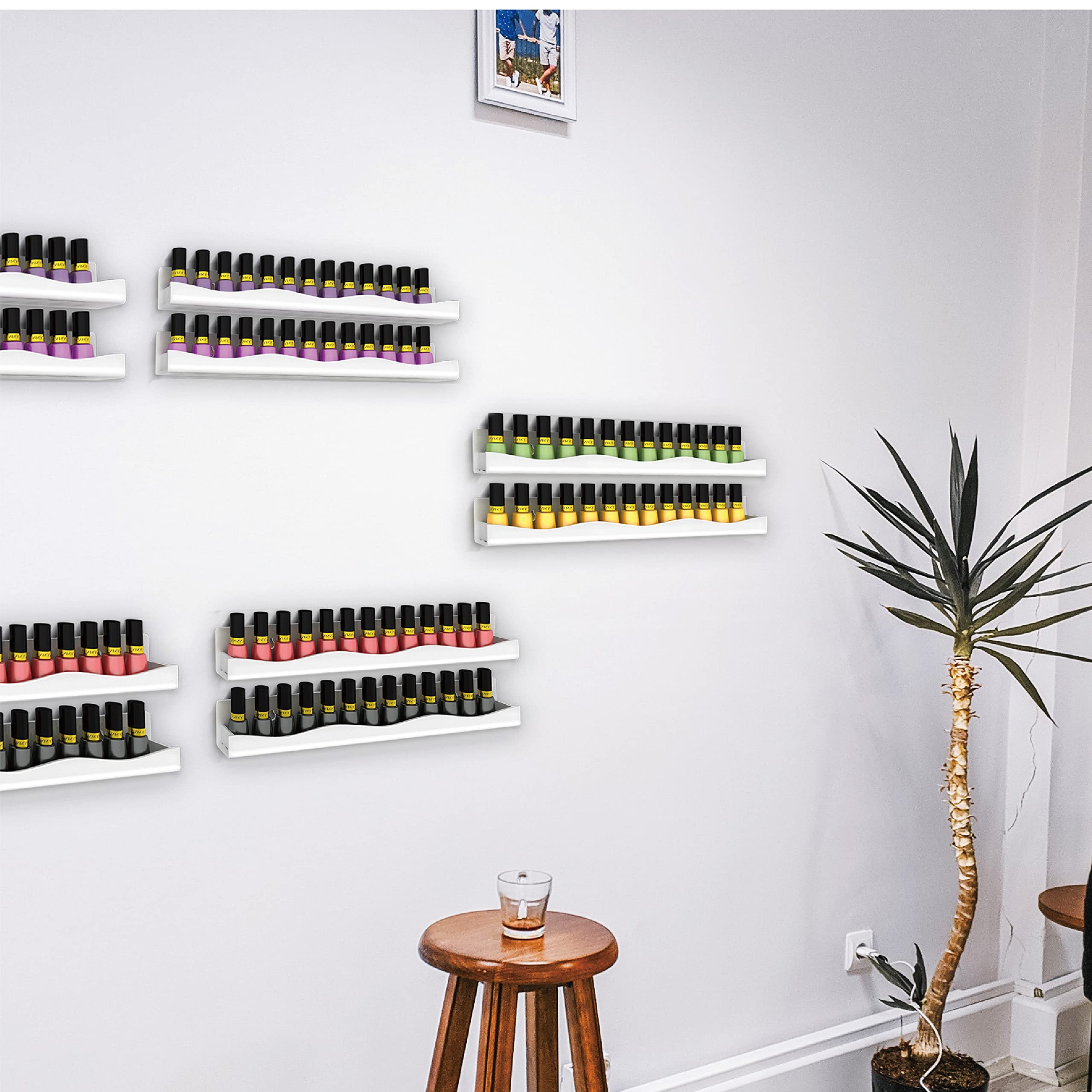 YMVV white acrylic organizer holds polish bottles securely for salons