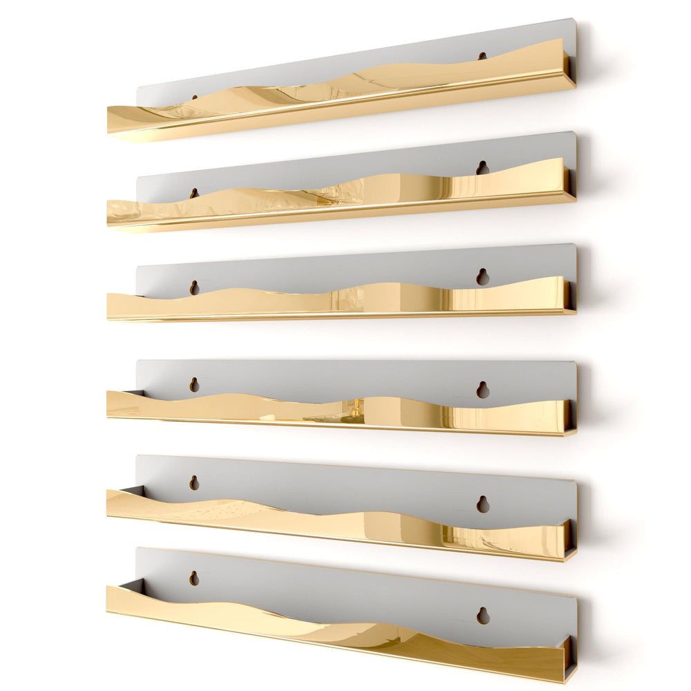 YMVV wall-mounted nail polish organizer front view, gold mirror finish for stylish vanity display.