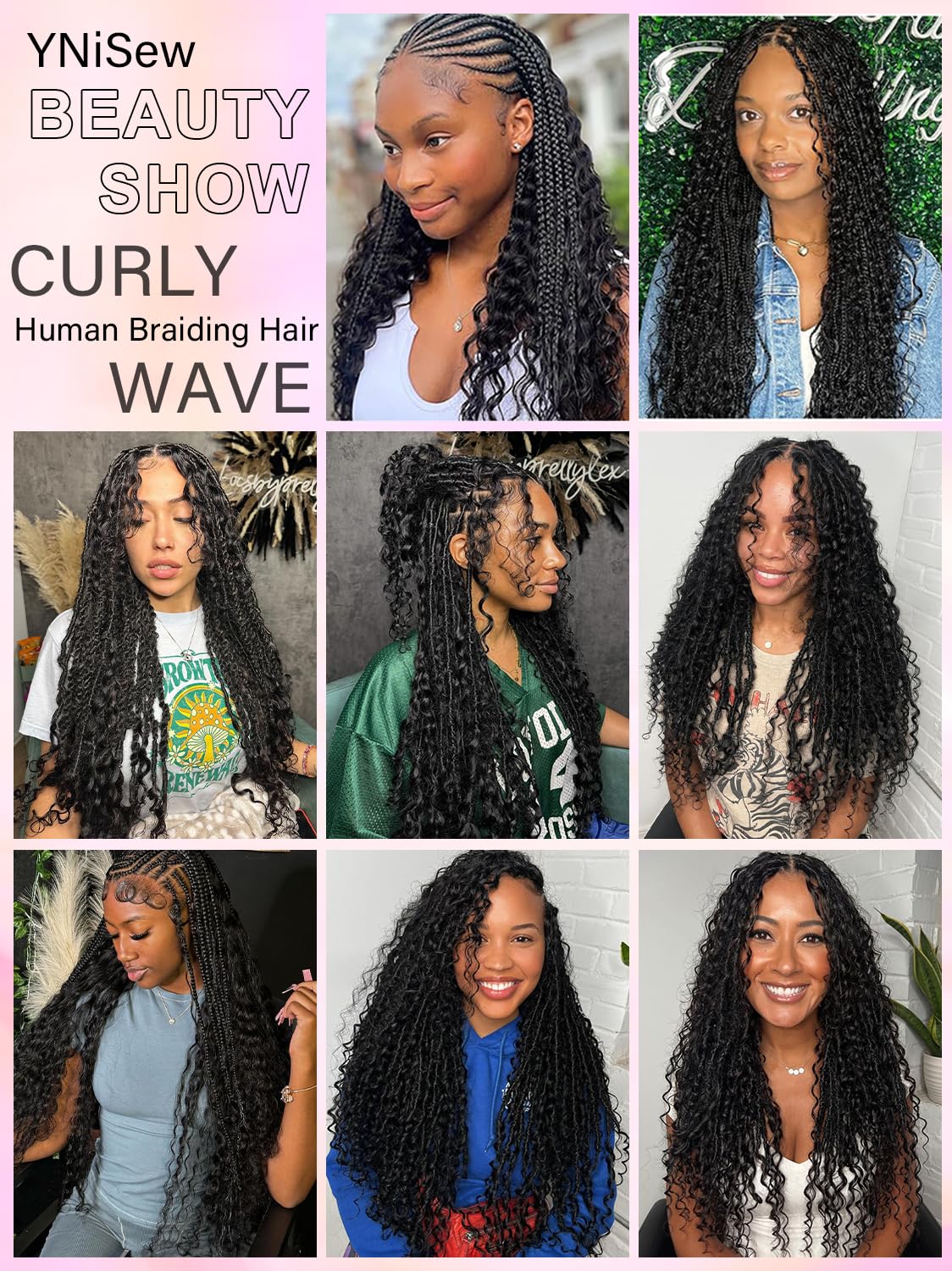 YNiSew curly bulk length illustrates true length with boho styling potential