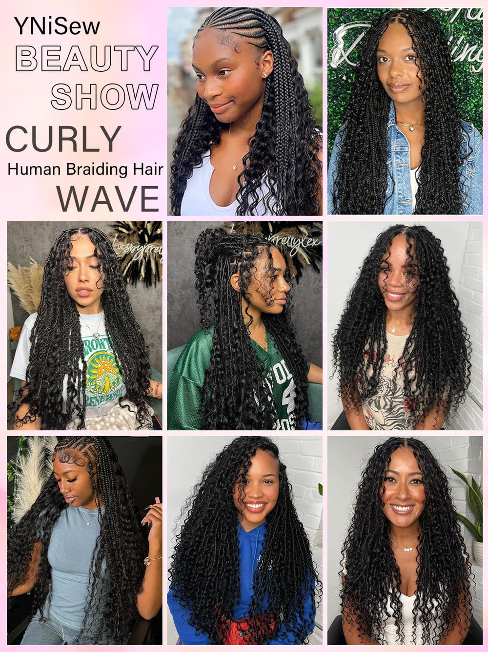 YNiSew curly bulk length illustrates true length with boho styling potential