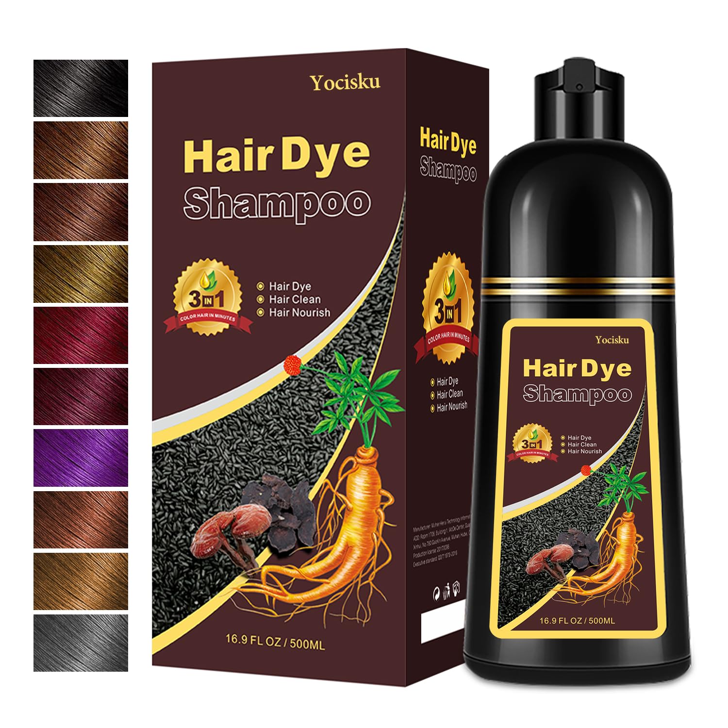 Yocisku hair dye shampoo kit with gloves included for easy at-home coloring.