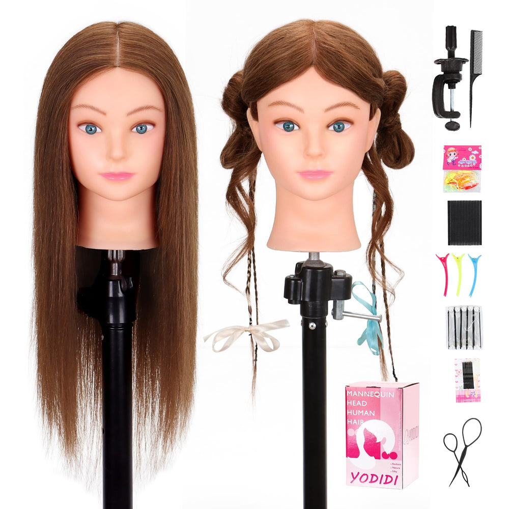 YODIDI mannequin head 22-24 inches real hair texture for lifelike styling practice.